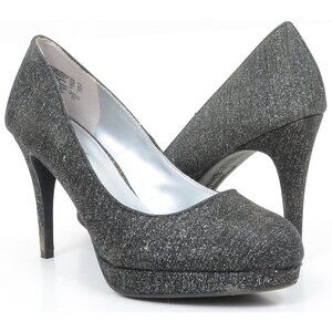 Fioni Night Women’s 10 Wedding Party Black Silver Glitter Stiletto Heels Shoes